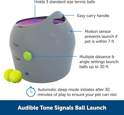 PetSafe Automatic Ball Launcher - Interactive Dog Toy for Enrichment - Tennis Balls Included - Motion Sensor Promotes Safe Play - Indoor & Outdoor - Adjustable Range - A/C Adaptor or Batteries