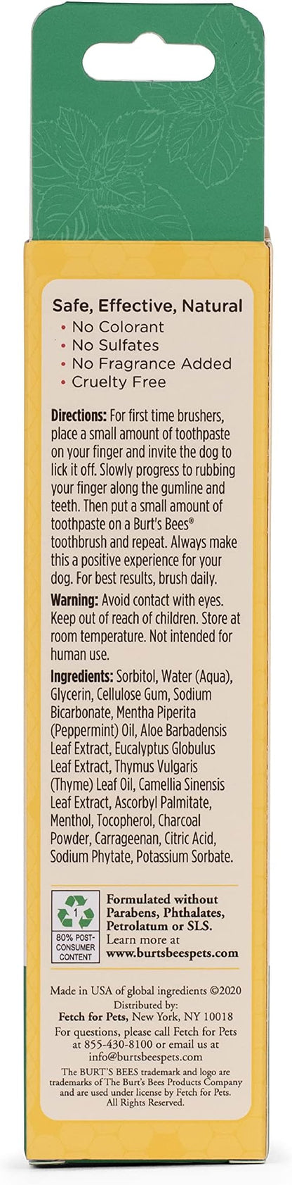 Burt's Bees for Pets Fresh Breath Toothpaste for Dogs with Peppermint Oil - 99.5% Naturally Derived Dog Toothpaste in Fresh Mint Flavor - Dog Oral Care Dog Toothpaste, 2.5 Oz