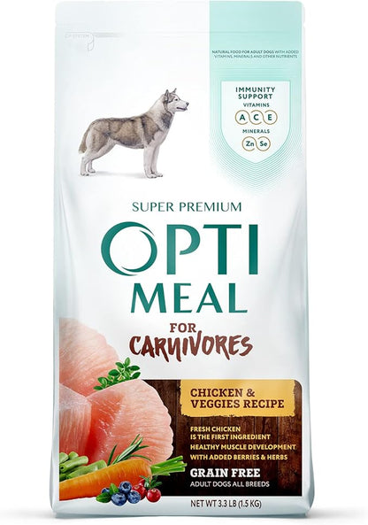 OPtimeal Grain-Free Dog Food - Proudly Ukrainian - Balanced Dog Food Dry Recipe with Immunity Support, Non-Grain Dry Dog Food for All Dog Breeds (3.3 lbs, Chicken & Veggies)
