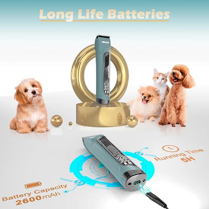 Dog Clippers for Grooming, 5-Speed Quiet High Power Dog Grooming Kit, Low Noise Rechargeable Cordless Electric Pet Hair Clipper Trimmer Shaver for Small Large Dogs Cats