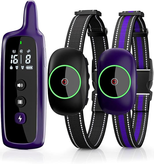 Dog Shock Collar for 2 Dogs, Dog Training Collar with Remote for Large Medium Small Dogs, Rechargeable E-Collar Waterproof Collars with 3 Training Modes, Range up to 3300Ft-Purple