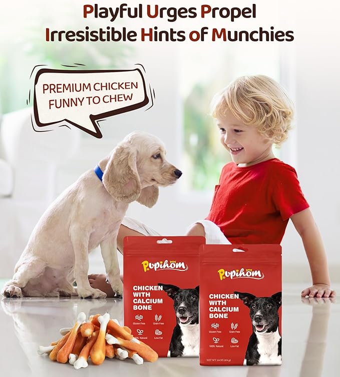 16OZ Dog Chewy Treats, Chicken with Calcium Bone Teeth Clean Training Snacks,Chewy Snacks Dog Treats for Small Medium Large Dogs