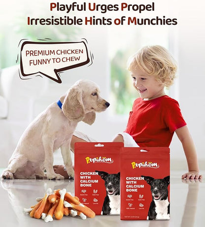 16OZ Dog Chewy Treats, Chicken with Calcium Bone Teeth Clean Training Snacks,Chewy Snacks Dog Treats for Small Medium Large Dogs