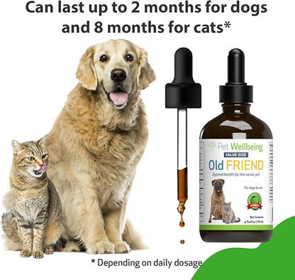Pet Wellbeing Old Friend for Senior Dogs & Cats - Vet-Formulated - Aging Immune System & Joint Mobility Support in Older Pets - Natural Herbal Supplement 4 oz (118 ml)