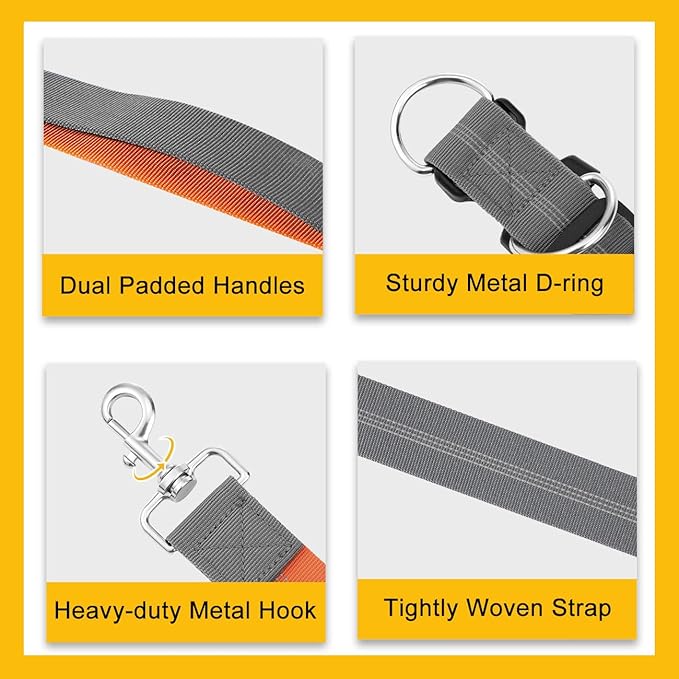 Pawaboo Hands-Free Dog Leash with Waist Belt, Elastic Dog Waist Leash with Wider Belt, Reflective Dog Running Belt Absorbing Shock, Durable Padded Handle Bungee Leash for Dogs (25-150 lbs, Grey)