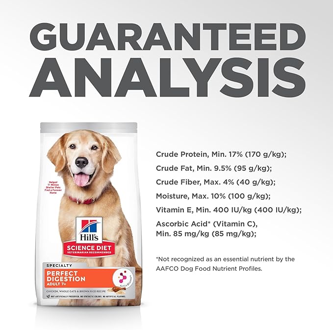 Hill's Science Diet Perfect Digestion, Senior Adult 7+, Digestive Support, Dry Dog Food, Chicken, Brown Rice, & Whole Oats, 3.5 lb Bag