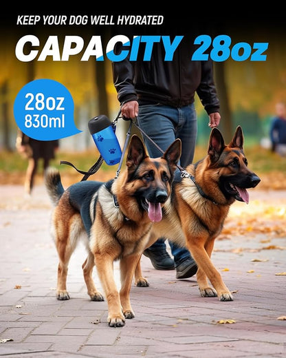 Dog Water Bottle Portable, 28oz Dog Travel Water Bottles, Patented, Leak-proof Pet Water Dispenser for Outdoor Walking, Hiking, Food Grade Silicone, Klein Blue