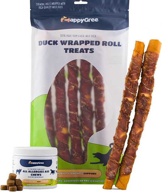 Made in USA Premium Dog Treats - Duck & Chicken Wrapped Rolls for Large & Small Dogs - NO Additives, NO Filler, NO GMO - Duck & Chicken Breast Fillets - Chews Treats for Dogs - Organic