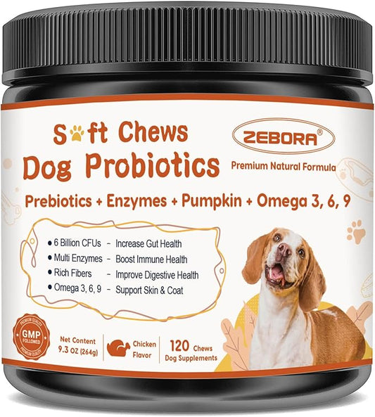 Probiotics for Dogs Dog Probiotics for Digestive Enzymes Health with pumpkin, Fish Oil, Enzymes, Supports Gut & Immune & Itchy - 120 Soft Chews