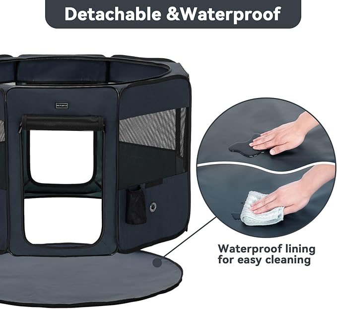 PETSFIT Dog Playpen, 45.5" Sturdy Pop Up Dog Kennel Foldable Dog Pen Indoor Outdoor Puppy Playpen for Medium Dogs Cats with Traveling Bag Zipper Sealed Removable Mesh Top Leakproof Bottom Mat Blue L