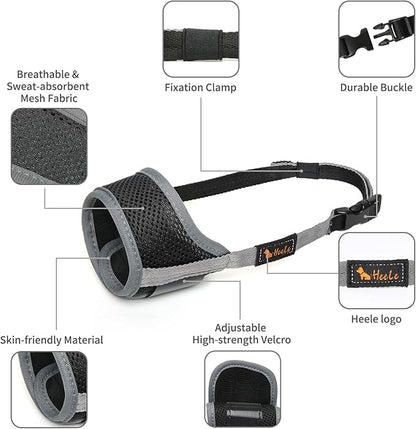HEELE Dog Muzzle,Soft Nylon Muzzle Anti Biting Barking Chewing,Air Mesh Breathable Drinkable Adjustable Loop Pets Muzzle for Small Medium Large Dogs 4 Colors 4 Sizes XS