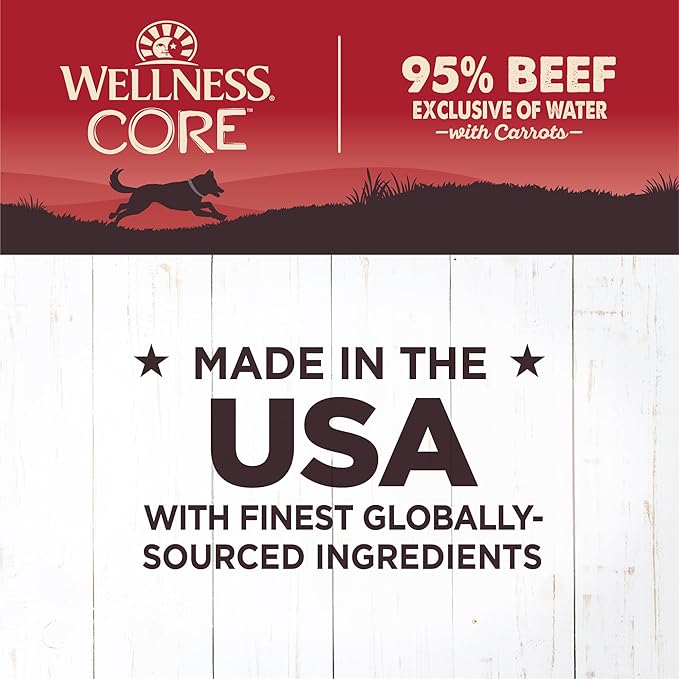 Wellness CORE 95% Natural Wet Grain Free Canned Dog Food, Beef & Carrots,12.5-Ounce Can (Pack of 12)