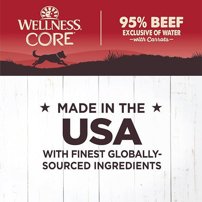 Wellness CORE 95% Natural Wet Grain Free Canned Dog Food, Beef & Carrots,12.5-Ounce Can (Pack of 12)