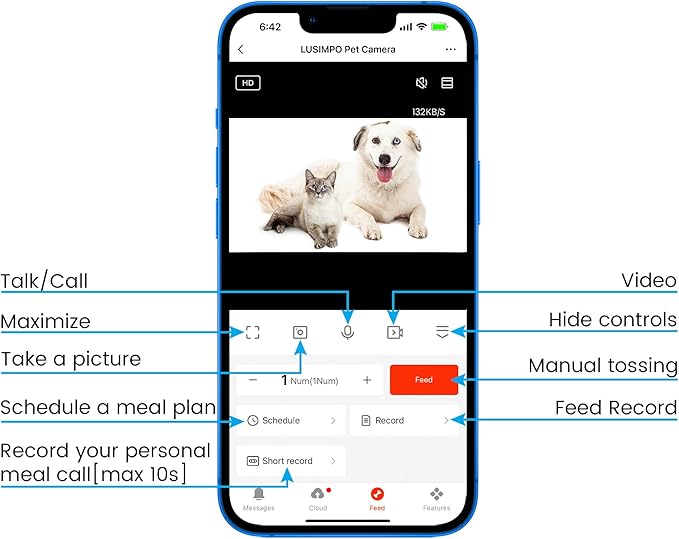 Pet Camera with Treat Dispenser, WiFi Smart Dog/Cat Camera, Free App, Tossing for Dogs/Cats, 1080P Camera, Live Video, Auto Night Vision, 2-Way Audio, No Monthly Fee