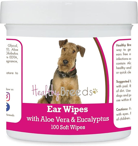 Healthy Breeds Airedale Terrier Ear Cleaning Wipes with Aloe & Eucalyptus for Dogs 100 Count