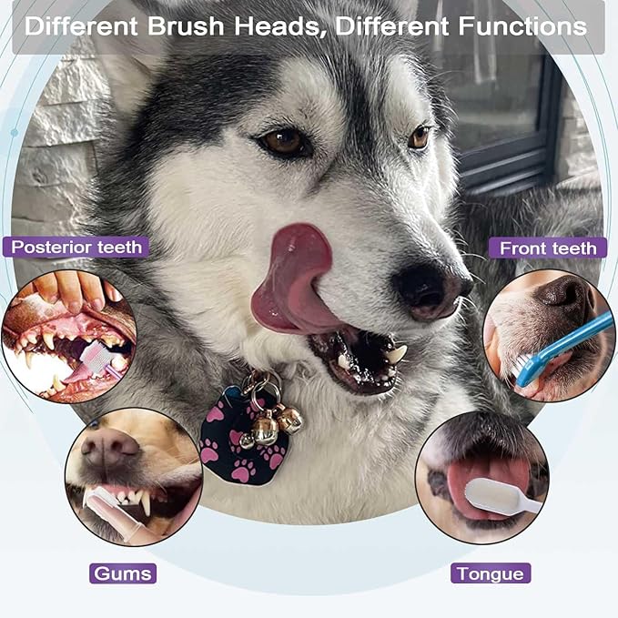 Dog Toothbrush Set,360º Finger Toothbrush for Pet Teeth Cleaning,Puppy Tooth Brushing Kit,Small Dog&Cat Tooth Brushes with Soft Bristles/Triple Head/Dual Side Toothbrush for Kitten Oral Dental Health