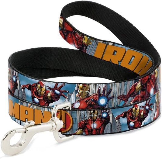 Buckle-Down Dog Leash Iron Man Avengers Logo Cityscape 6 Feet Long 1.0 Inch Wide, Multicolor (DL-6FT-WIM015)