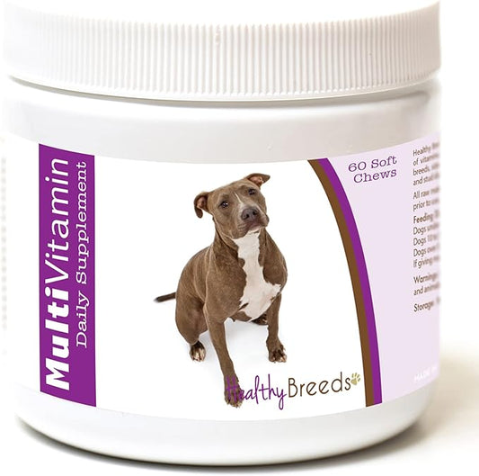Healthy Breeds Pit Bull Multivitamin for Dogs - Vet Recommended Daily Supplement - Bacon Flavored - 60 Soft Chews