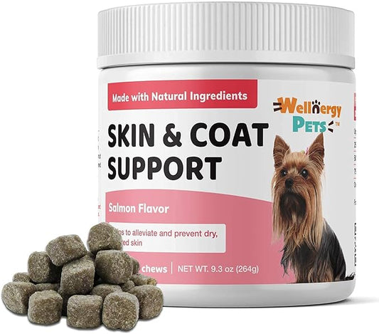 Natural Skin and Coat Allergy Support Soft Chews for Dogs – Anti-inflammatory and Anti-Itch Vitamins, Omega 3 6 9 + EPA, DHA Gold, Fish Oil - for Hot Spots, Seasonal Allergies, Dry, Itchy Skin 120ct.