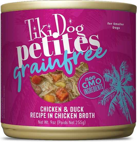 Tiki Dog Petites Grain Free Wet Dog Food, Chicken & Duck, Nutrient Dense Meat, for All Ages and Breeds, 9 oz Can, Pack of 8