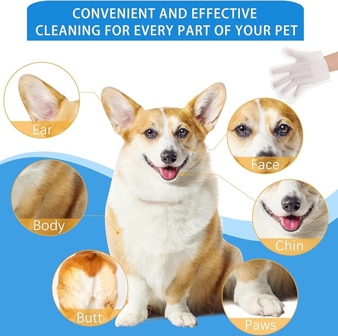 18 PCS Unscented Extra Thick Pet Cleaning Wipes for Dogs & Cats,Dog Washing Bathing Deodorizing Grooming Gloves for Daily Care and Traveling with EDI Water, Tea Tree and Aloe Extract (18)