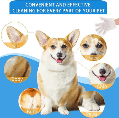 18 PCS Unscented Extra Thick Pet Cleaning Wipes for Dogs & Cats,Dog Washing Bathing Deodorizing Grooming Gloves for Daily Care and Traveling with EDI Water, Tea Tree and Aloe Extract (18)