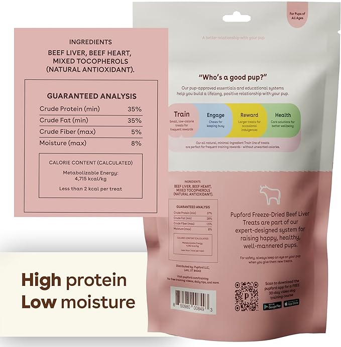 Pupford Freeze Dried Training Treats for Dogs & Puppies, 1400+ Three Ingredient Bites (Beef Liver, 4 oz, 3 Pack)