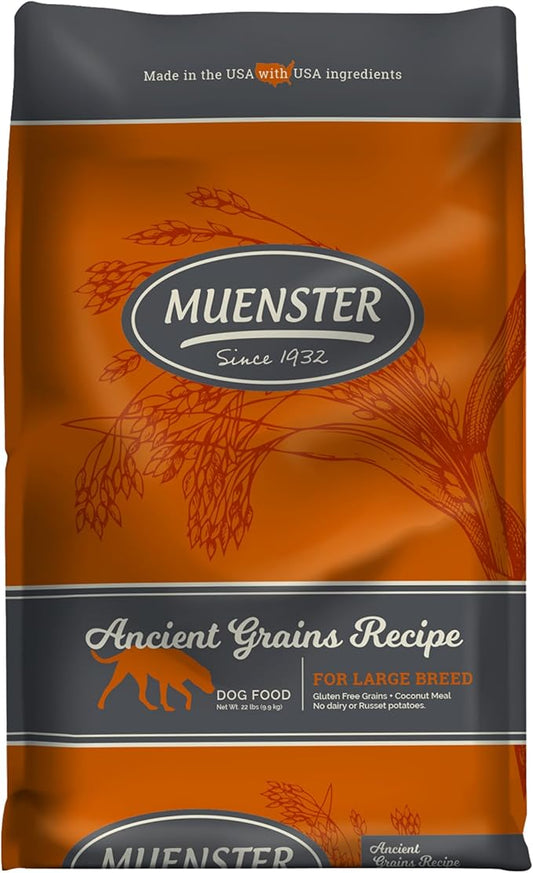 Muenster Ancient Grains Dog Food (22lb) - Large Breed Dry Dog Food for Large Dogs - Gluten Free, Non-GMO High Protein Dog Food - Healthy Digestive Large Breed Dog Kibble