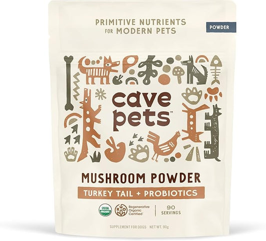 Super Blend Powder, Mushroom Mycelium and Dog Probiotic Supplement for Brain and Digestive Health, Turkey Tail & Probiotics