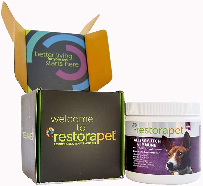 RestoraPet Allergy, Itch & Immune Soft Chews - Natural Supplement for Dogs - Support Immunity, Soothe Skin Irritation, Improve Coat Quality – with Lactoferrin, Colostrum & Omega 3-60 Bacon Chewables