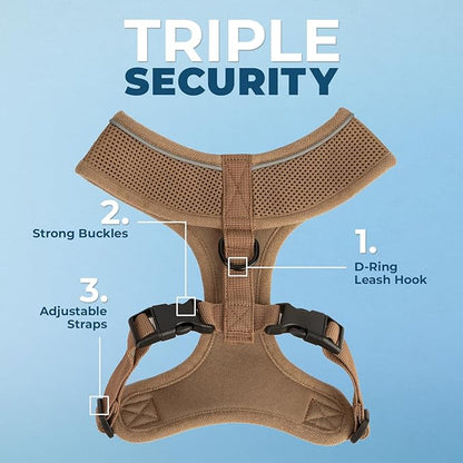 Aerolite No Pull Mesh Dog Harness with Lightweight, Soft, Breathable Chest Coverage, Reflective Stitching, and Adjustable Straps for Walking, Running, Training, Heavy Duty and Durable - Beige, M