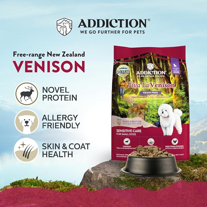 Addiction Viva La Venison All Life Stages Small Breed Grain-Free Premium Venison Dry Dog Food Crafted in New Zealand - 3.3 lb
