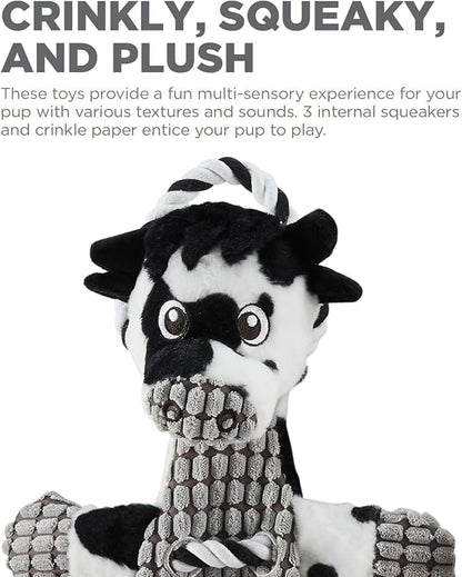 Charming Pet Outward Hound Ropes-A-Go-Go Cow Interactive Plush Squeaky Dog Tug Toy