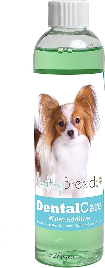 Healthy Breeds Dog Dental Care Water Additive for Papillon - Helps Freshen Breath, Reduce Plaque & Control Tartar - Mint Flavor - 8 oz