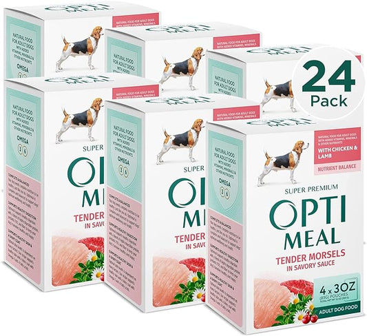 OPtimeal Wet Dog Food Pouches - Proudly Ukrainian - Nutritionally Balanced Dog Food Wet Recipe for Digestive Care of Adult Dogs (4.5lbs Total (24 Pouches), Chicken & Lamb)