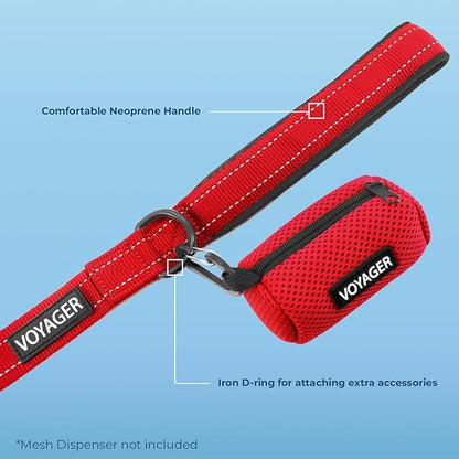 Voyager Reflective Dog Leash Collar Set with Neoprene Handle Supports Small, Medium, and Large Breed Puppies, Cute and Heavy Duty for Walking, Running, and Training - Red, S
