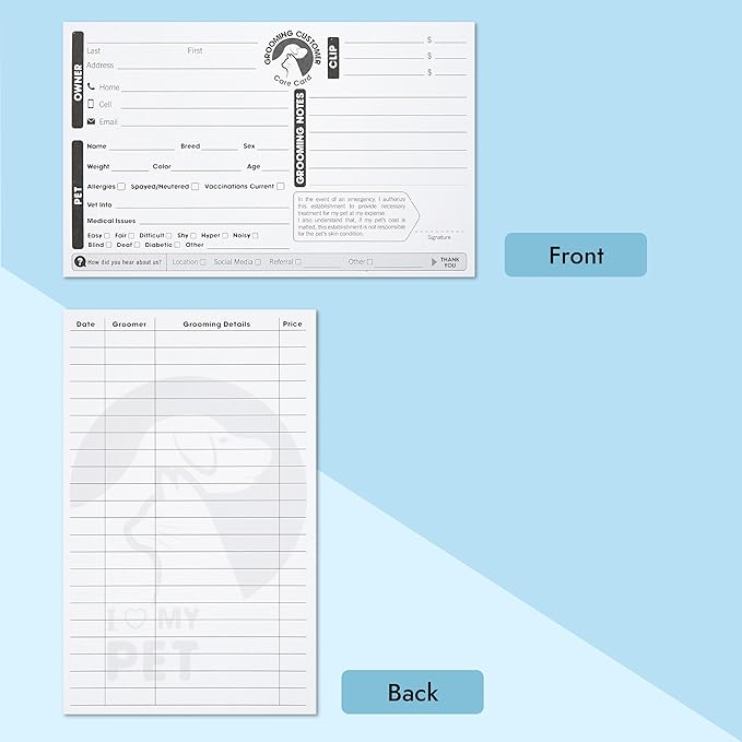 Juvale 100-Pack Pet Grooming Cards, Customer Information Cards, Cat or Dog Grooming Client Cards and Contact Profile Extender, Pet Info Record Cards for Groomers (8x5 in)