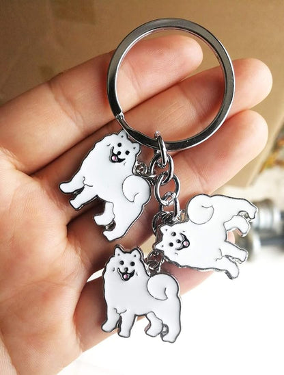 Dog Keychain, Pet Pendant Key-Ring, Cute Puppy ID Tags Metal Key Ring for Dog Lover (Samoyed)