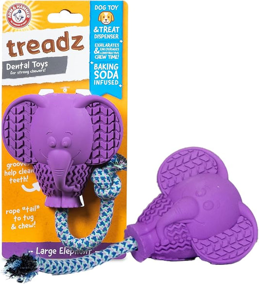 Arm & Hammer for Pets Super Treadz Large Elephant Dental Chew Toy for Dogs - Dog Dental Toys Help Reduce Plaque & Tartar Buildup without Brushing - Safe for Dogs up to 35 Lbs