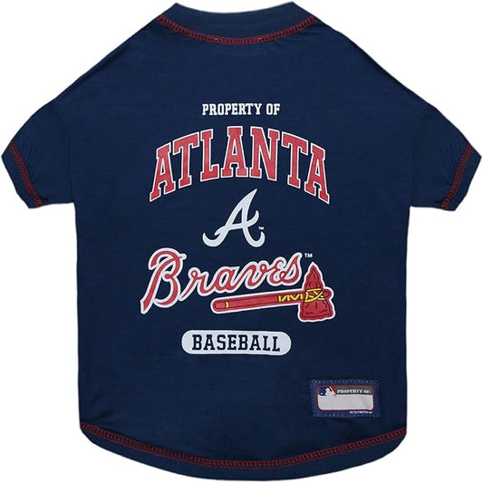 MLB Atlanta Braves Dog T-Shirt, X-Small. - Licensed Shirt for Pets Team Colored with Team Logos. - Premium Stretchable Materials for The Comfort of Your Dog & Cat.