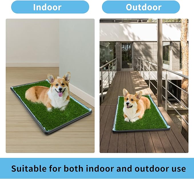 Dog Grass pad with Tray,29”x 18” Indoor Dog Potty with 2 Packs Replacement Artificial Fake Grass-5 Packs Disposable Puppy Pads,for Puppy Training Apartment,Apartment Use