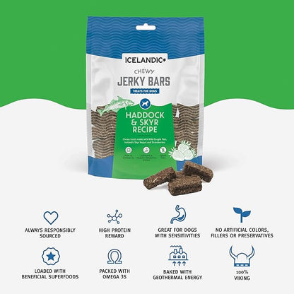 Icelandic+ Chewy Jerky Bars Haddock, Skyr, & Strawberries Dog Treat 2.5-oz Bag