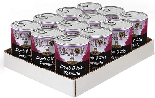 Victor Super Premium Dog Food – Lamb and Rice Formula Pâté – Canned Wet Adult Dog and Puppy Food - All Breed Sizes, 12 x 13.2 oz Cans
