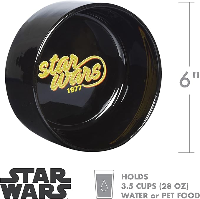 STAR WARS 1977 Logo Dog Bowl, 6 Inch | STAR WARS Dog Food Bowl Holds up to 3.5 Water, Dry Food, or Wet Food | Ceramic Dog Bowl Dishwasher Safe on Top Rack,Black,FF13173