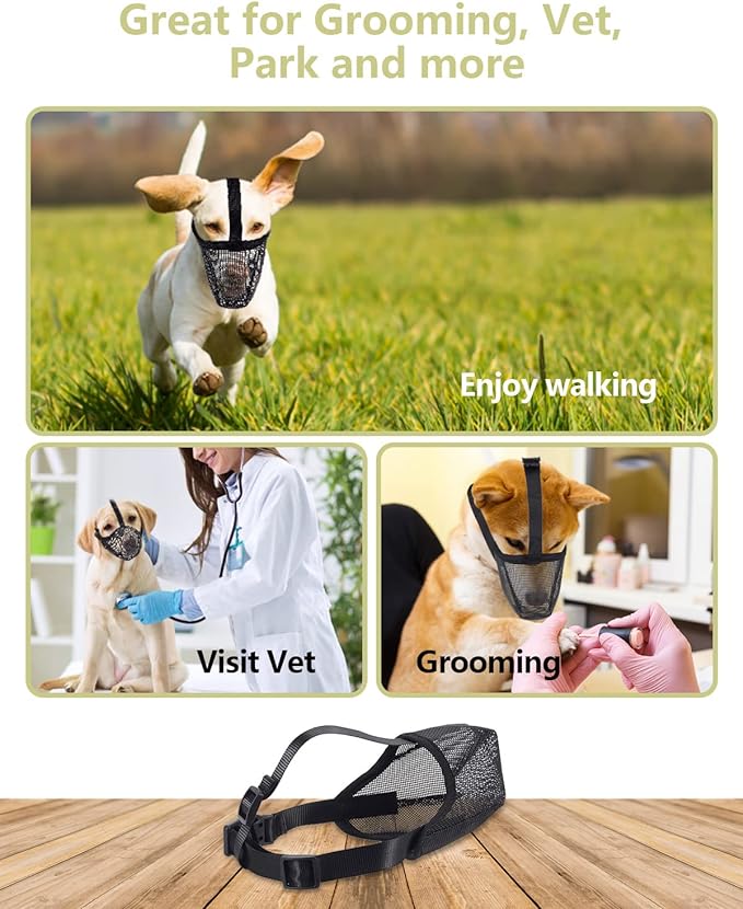 Dog Muzzle for Small Dogs Biting Grooming Vet Visiting, Air Mesh Soft Dog Mouth Guard, Full-covered with Adjustable Strap Allow Drinking Breathable Basket Muzzle (Black, S)