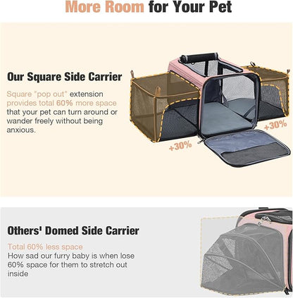 Lekereise Airline Approved Cat Dog Carrier with Wheels Expandable Rolling Pet Carrier for Medium Dogs and Cats Under 15 25LBS, Pet Travel Carrier on Wheels, Pink