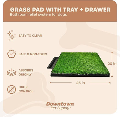 Downtown Pet Supply Dog Grass Pad with Tray, 20 x 25 w/Drawer - Outdoor and Indoor Potty System for Dogs with Replaceable Synthetic Grass Pee Turf - Portable and Waterproof Turf Dog Potty
