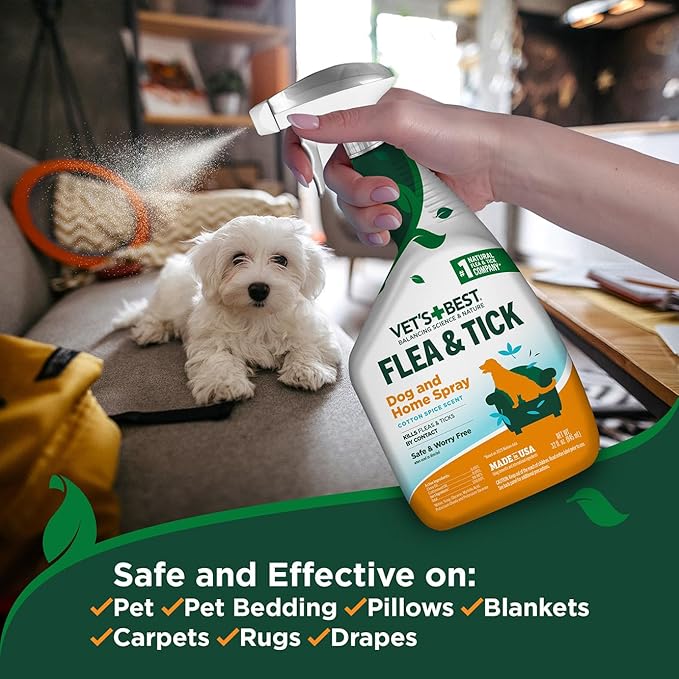 Vet’s Best Flea & Tick Home Spray for Dogs – Cotton Spice Scent Dog Flea & Tick Aid – Made in The USA – Flea & Tick Home Spray – Flea Protection for Dogs – 32 oz