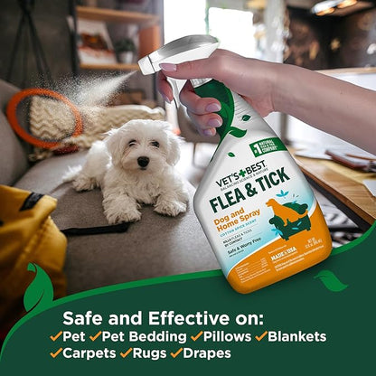 Vet’s Best Flea & Tick Home Spray for Dogs – Cotton Spice Scent Dog Flea & Tick Aid – Made in The USA – Flea & Tick Home Spray – Flea Protection for Dogs – 32 oz
