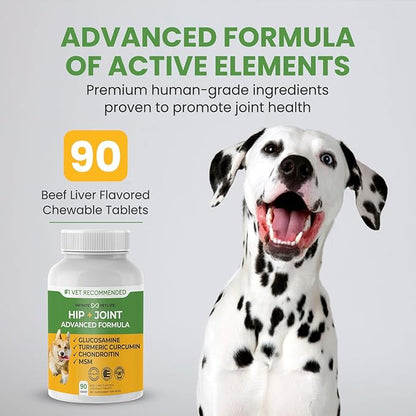 Advanced Hip & Joint Formula - 90 Mobility & Pain Relief Dog Chews - Glucosamine, Chondroitin, MSM, & Turmeric for Superior Joint Health